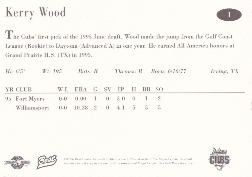 1996 Best Daytona Cubs #1 Kerry Wood [b]