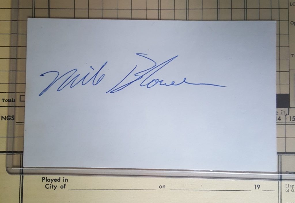 Mike Blowers signed index card