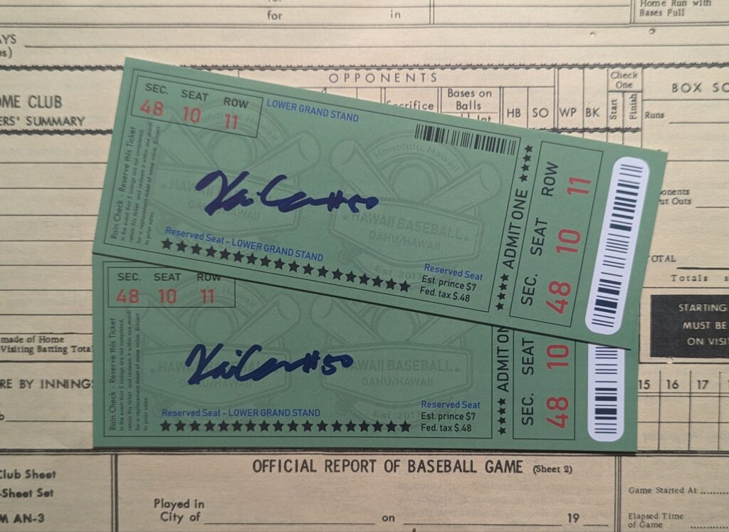 Kai Correa signed ticket stubs