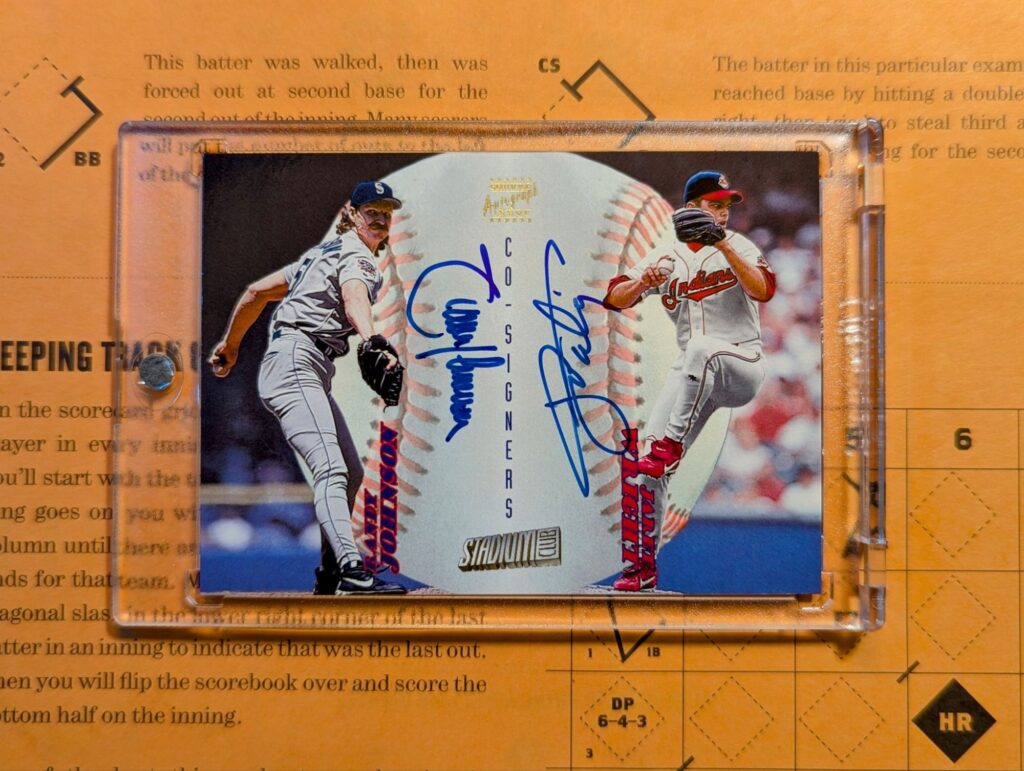 1998 Topps Stadium Club Co-Signer Autograph #CS34 Randy Johnson and Jaret Wright