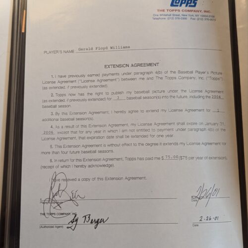 Gerald Williams signed Topps contract