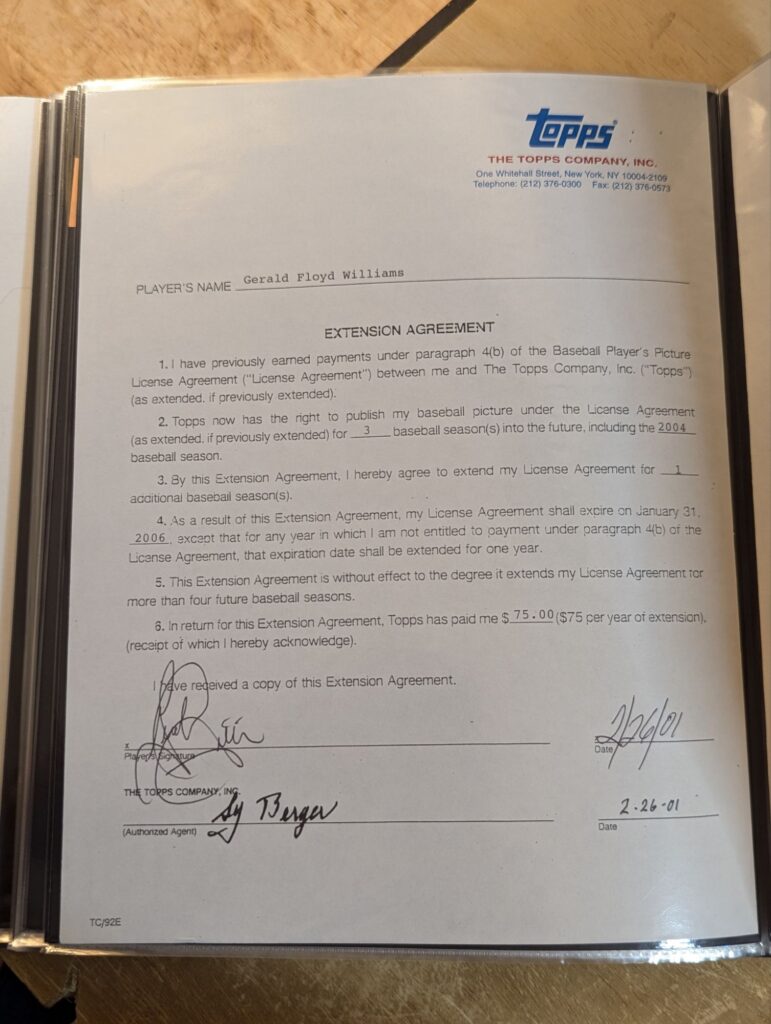 Gerald Williams signed Topps contract