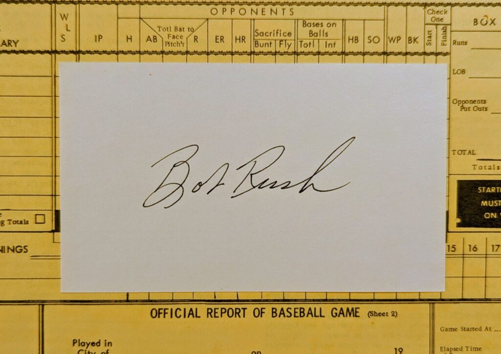 Bob Rush signed index card