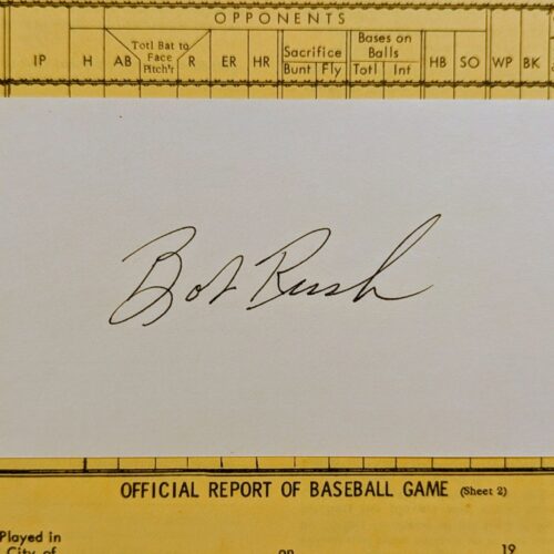 Bob Rush signed index card